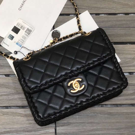 Borsa Chanel Con Patta In Pelle Di Agnello Nera As2496