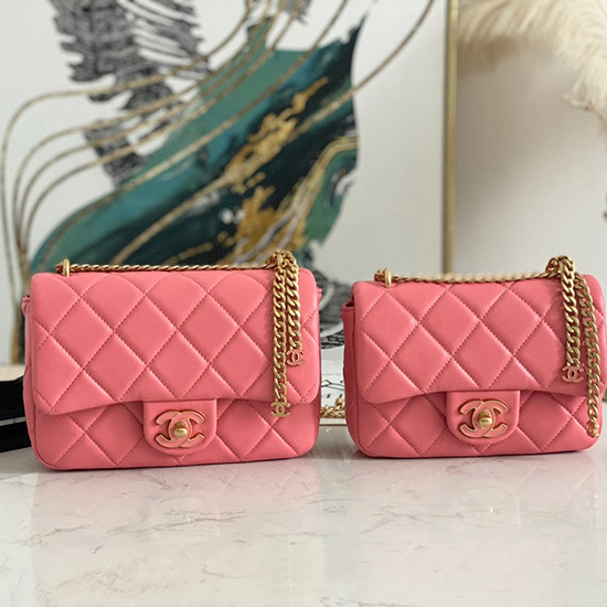 Borsa Chanel Con Patta In Pelle Di Agnello Rosa As3114