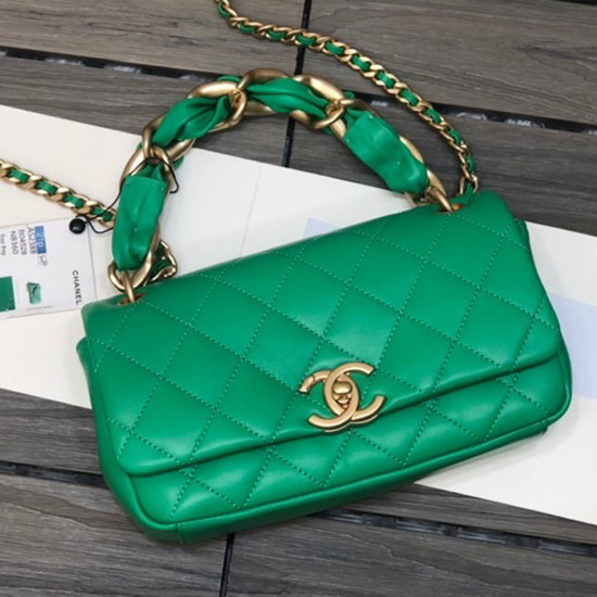 Borsa Chanel Con Patta In Pelle Di Agnello Verde As2388