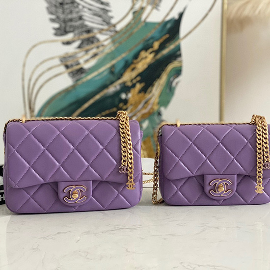 Borsa Chanel Con Patta In Pelle Di Agnello Viola As3114