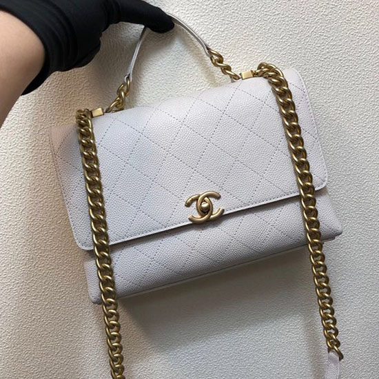 Borsa Chanel Con Patta In Pelle Di Vitello Granulata Bianca As0305