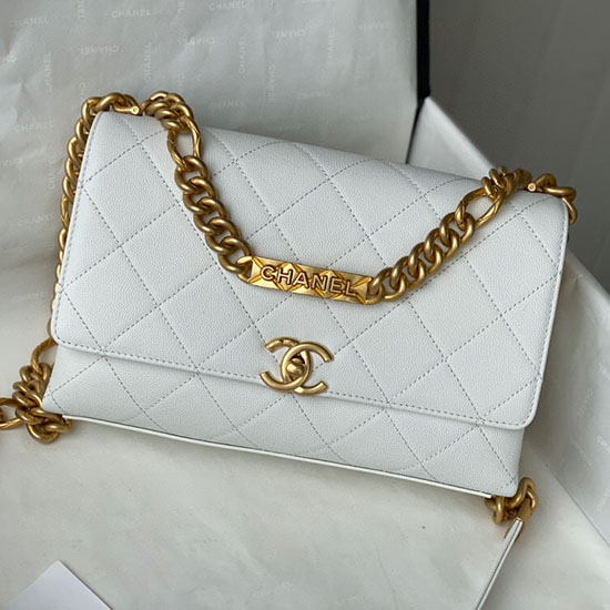 Borsa Chanel Con Patta In Pelle Di Vitello Granulata Bianca As2764