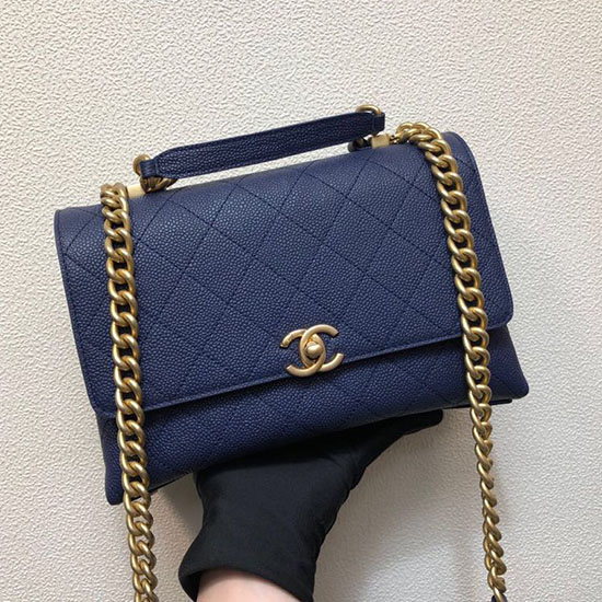 Borsa Chanel Con Patta In Pelle Di Vitello Granulata Blu As0305