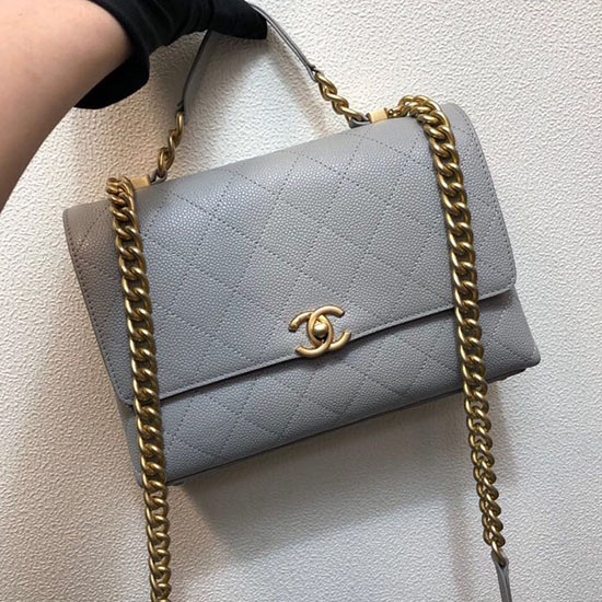 Borsa Chanel Con Patta In Pelle Di Vitello Granulata Grigia As0305