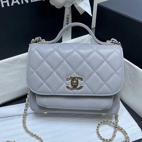 Borsa Chanel Con Patta In Pelle Di Vitello Granulata Grigia As29912