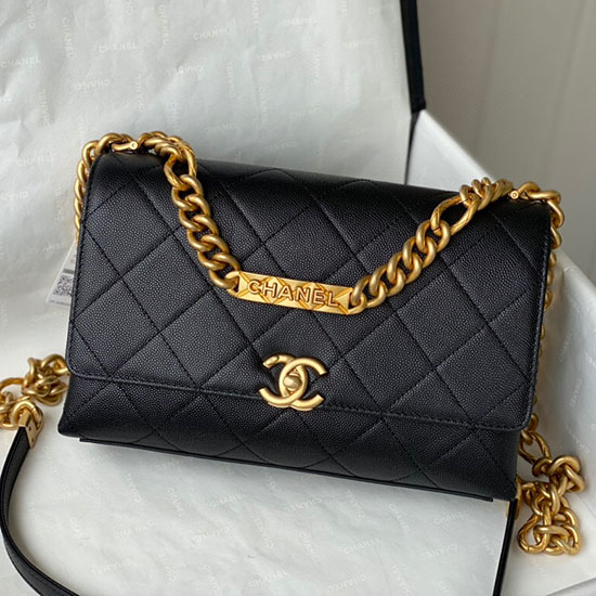 Borsa Chanel Con Patta In Pelle Di Vitello Granulata Nera As2764