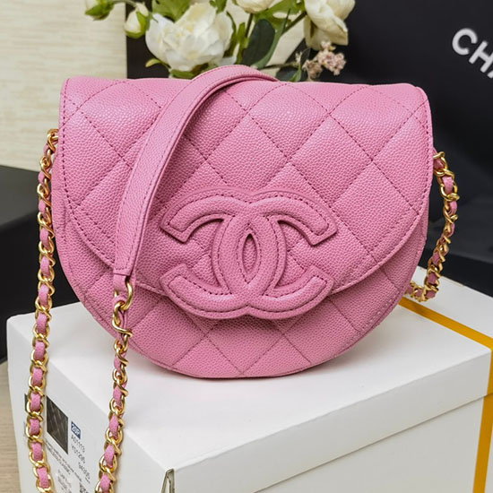 Borsa Chanel Con Patta In Pelle Di Vitello Granulata Rosa As3876