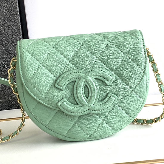 Borsa Chanel Con Patta In Pelle Di Vitello Granulata Verde As3876