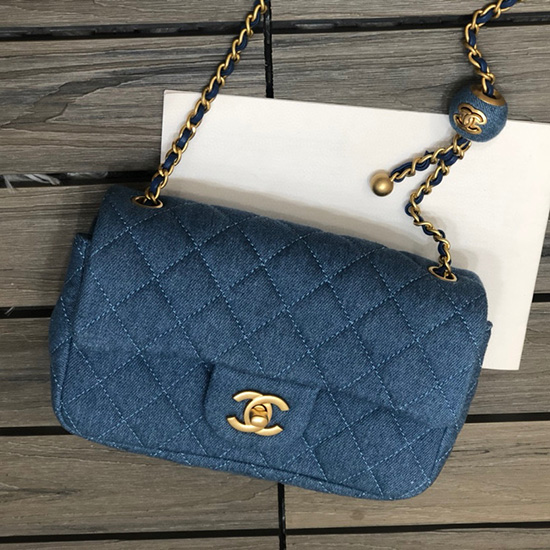 Borsa Chanel Denim Piccola Con Patta Blu As1787