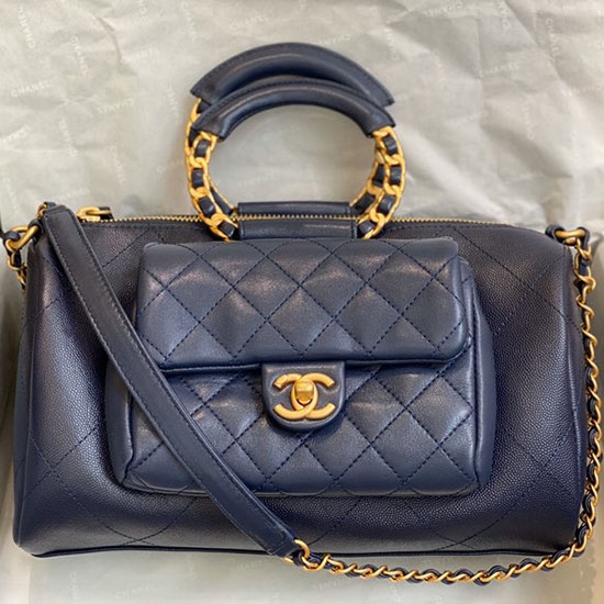 Borsa Chanel In Pelle Di Vitello Martellata Con Manico Superiore Blu A06054