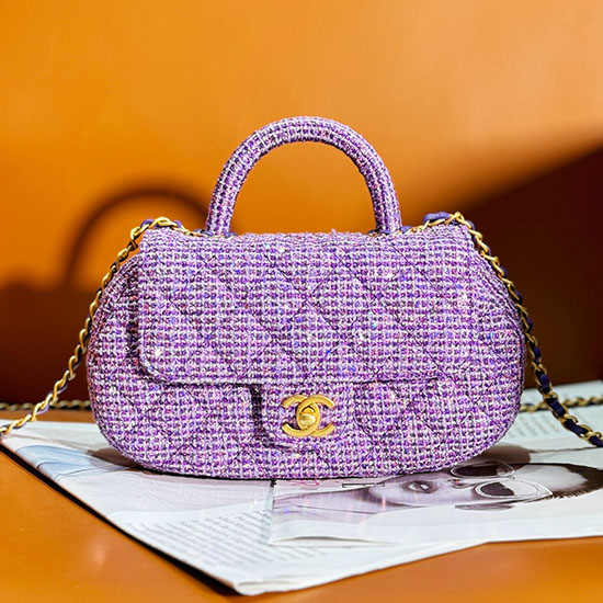 Borsa Chanel In Tweed Con Manico Superiore Viola As4569