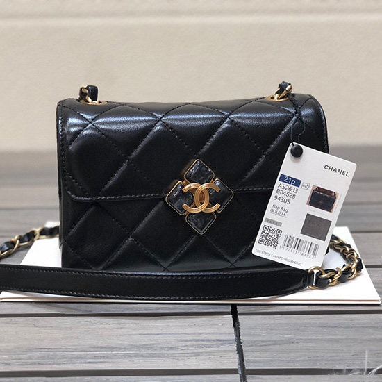 Borsa Chanel Mini Con Patta In Pelle Di Agnello Nera As2633