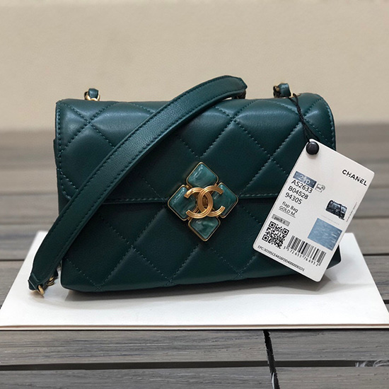 Borsa Chanel Mini Con Patta In Pelle Di Agnello Verde As2633