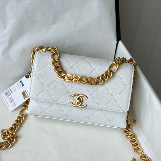 Borsa Chanel Mini Con Patta In Pelle Di Vitello Granulata Bianca As2711