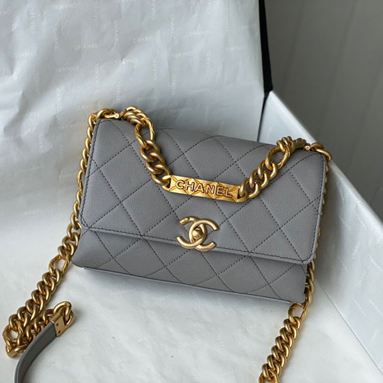 Borsa Chanel Mini Con Patta In Pelle Di Vitello Granulata Grigia As2711