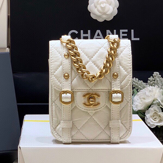 Borsa Chanel Mini Con Patta In Pelle Di Vitello Invecchiata Bianca As2695