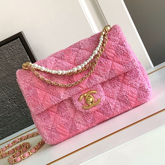 Borsa Chanel Mini Con Patta In Tweed Rosa As4384