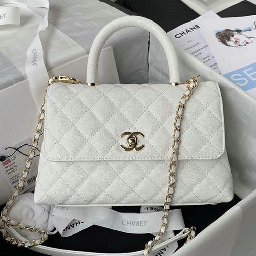 Borsa Chanel Piccola Con Manico In Cocco Bianca Bianca A92990