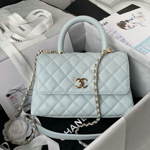 Borsa Chanel Piccola Con Manico In Cocco Bianca Blu A92990