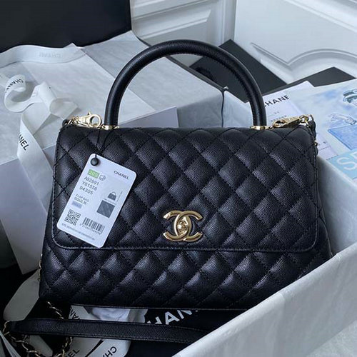 Borsa Chanel Piccola Con Manico In Cocco Bianca Nera A92990