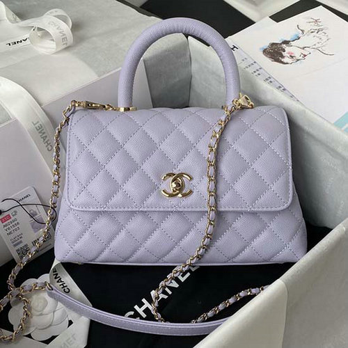 Borsa Chanel Piccola Con Manico In Cocco Bianca Viola A92990