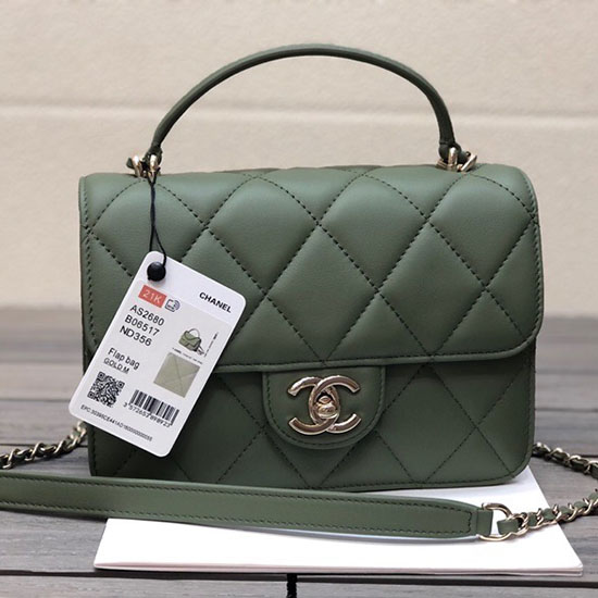 Borsa Chanel Piccola Con Patta Con Manico Superiore Verde As2680