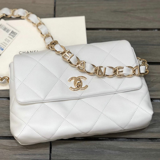 Borsa Chanel Piccola Con Patta In Pelle Di Agnello Bianca As2299