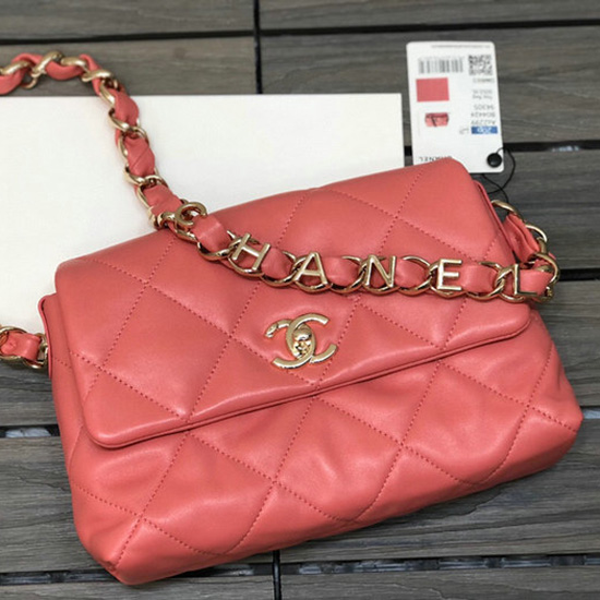 Borsa Chanel Piccola Con Patta In Pelle Di Agnello Corallo As2299