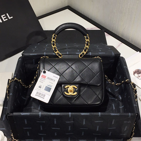 Borsa Chanel Piccola Con Patta In Pelle Di Agnello Nera As1357