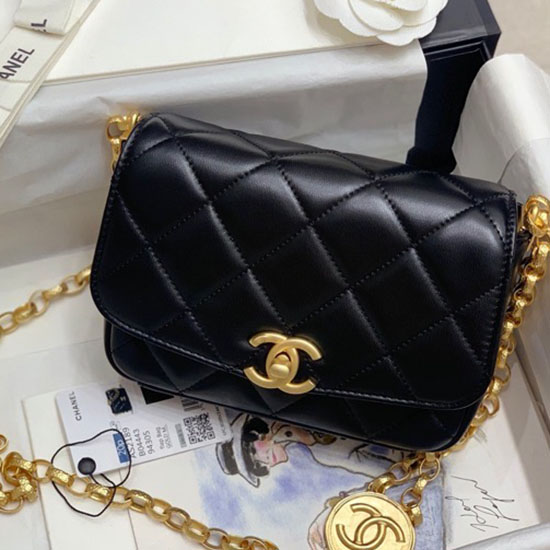 Borsa Chanel Piccola Con Patta In Pelle Di Agnello Nera As2189