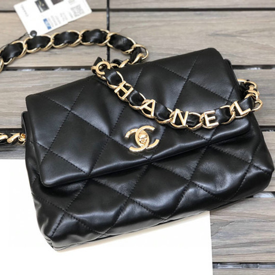 Borsa Chanel Piccola Con Patta In Pelle Di Agnello Nera As2299