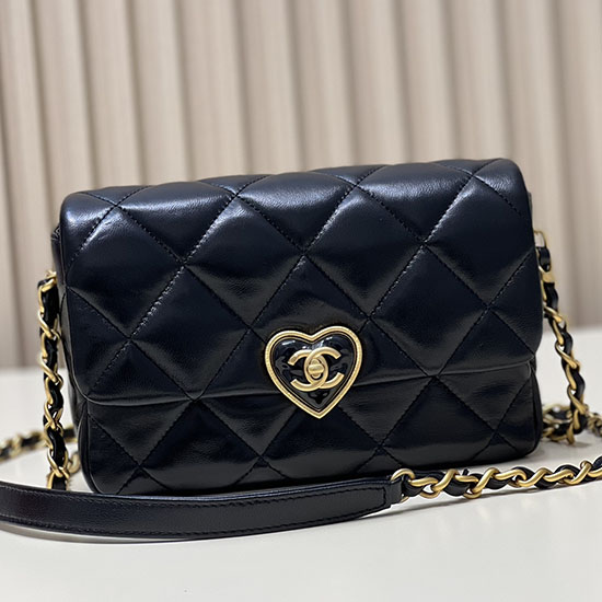 Borsa Chanel Piccola Con Patta In Pelle Di Agnello Nera As3986