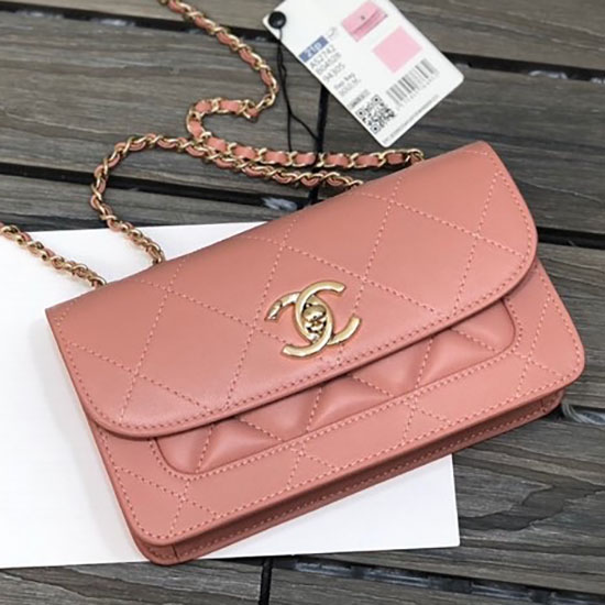 Borsa Chanel Piccola Con Patta In Pelle Di Agnello Rosa As2742