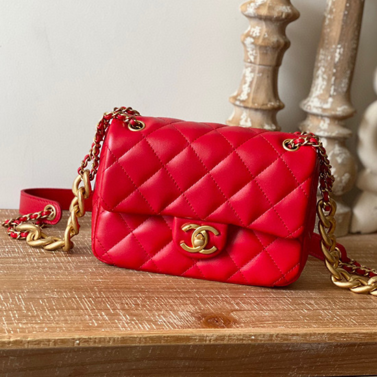 Borsa Chanel Piccola Con Patta In Pelle Di Agnello Rossa As3109