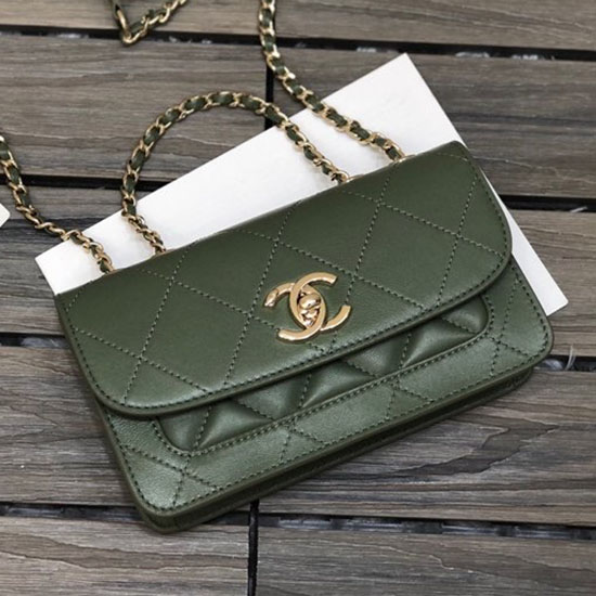 Borsa Chanel Piccola Con Patta In Pelle Di Agnello Verde As2742