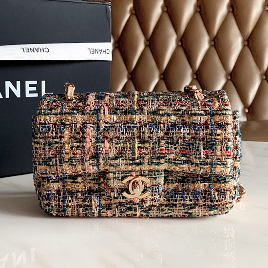 Borsa Chanel Piccola Con Patta In Tweed Blu Cf69906