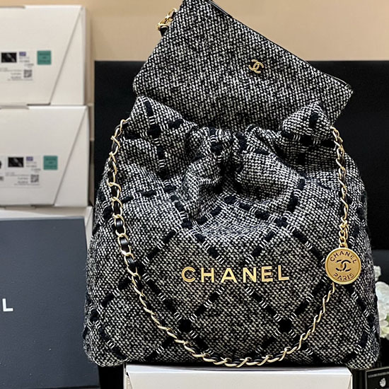 Borsa Chanel Tweed Media 22 Grigia As3261