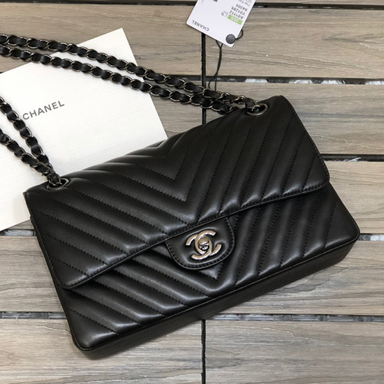 Borsa Classica Chanel Chevron Con Patta Media Nera Cf1112