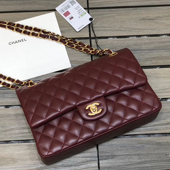 Borsa Classica Chanel Con Patta Media In Pelle Di Agnello Bordeaux Cf1112