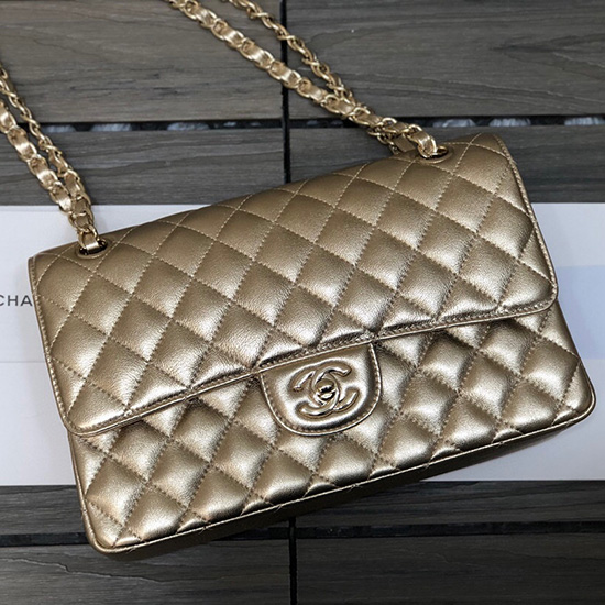 Borsa Classica Chanel Con Patta Media In Pelle Di Agnello Oro Cf1112