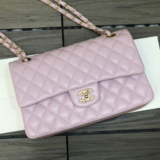 Borsa Classica Chanel Con Patta Media In Pelle Di Agnello Rosa Cf1112