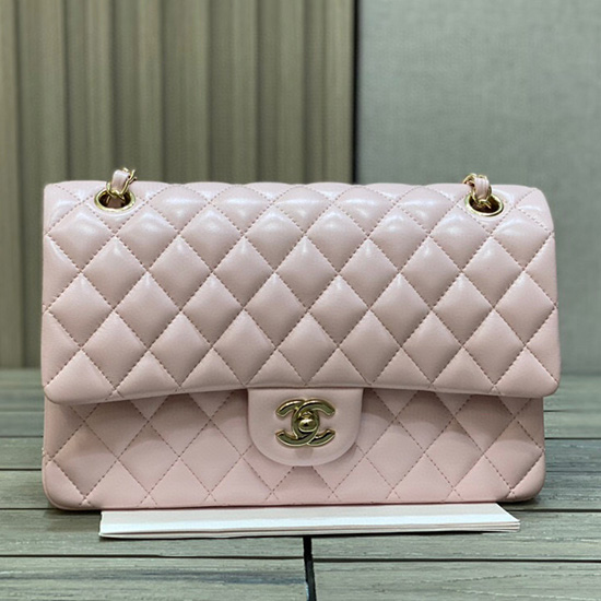 Borsa Classica Chanel Con Patta Media In Pelle Di Agnello Rosa Cf1112