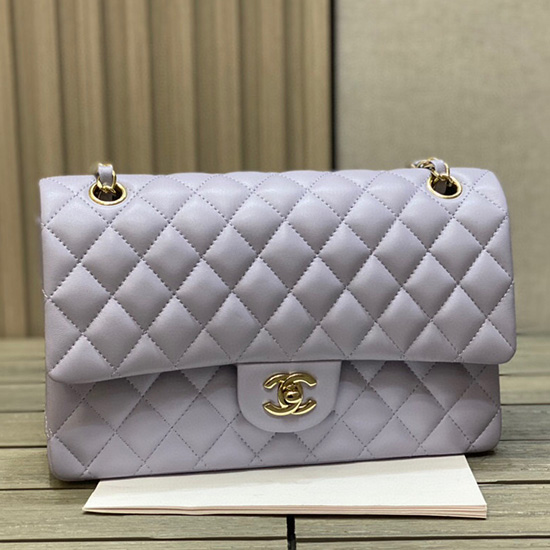 Borsa Classica Chanel Con Patta Media In Pelle Di Agnello Viola Cf1112