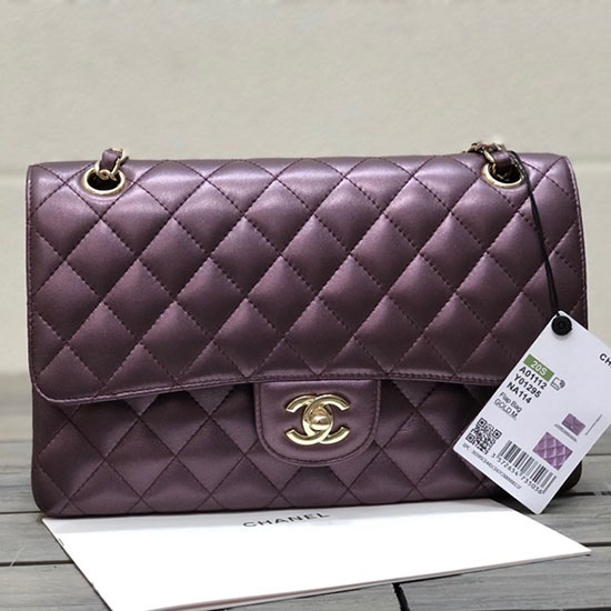 Borsa Classica Chanel Con Patta Media In Pelle Di Agnello Viola Cf1112