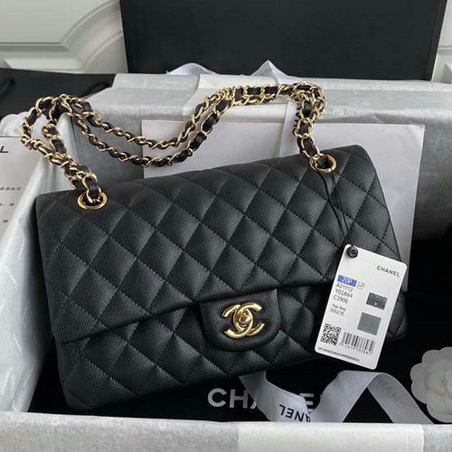 Borsa Classica Chanel Con Patta Media Nera Con Oro Cf1112