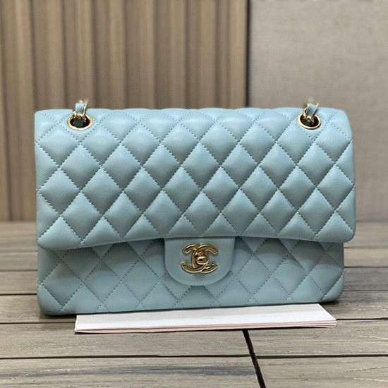 Borsa Classica Chanel In Pelle Di Agnello Con Patta Media Blu Cf1112