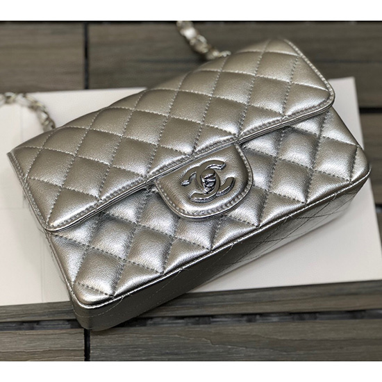 Borsa Classica Chanel In Pelle Di Agnello Piccola Con Patta Argento Cf1116