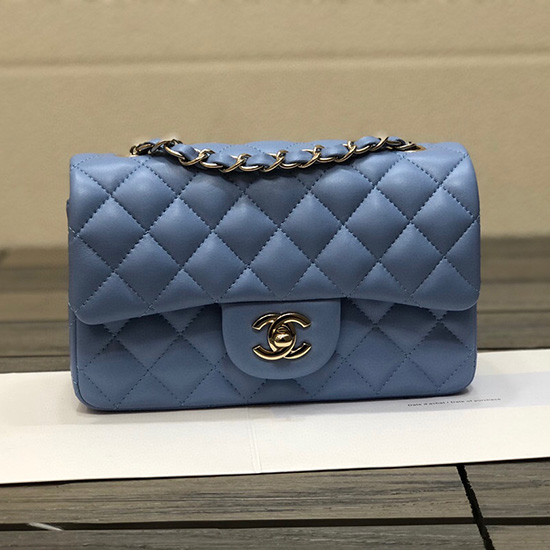 Borsa Classica Chanel In Pelle Di Agnello Piccola Con Patta Blu Cf1116