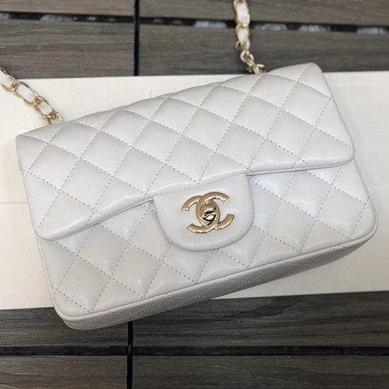 Borsa Classica Chanel Piccola Con Patta In Pelle Di Agnello Bianca Cf1116