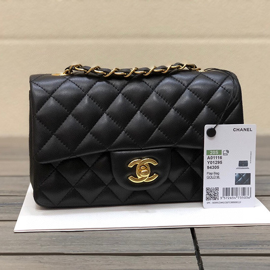 Borsa Classica Chanel Piccola Con Patta In Pelle Di Agnello Nera Cf1116